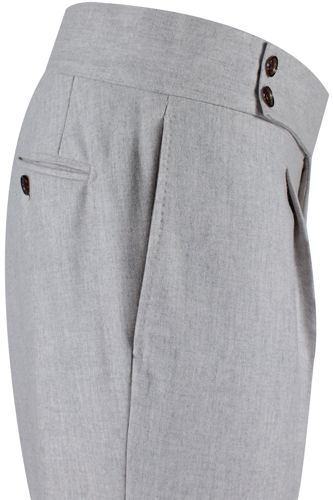 Pantalone con pince in flanella grigio perla lato