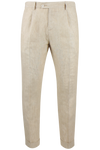 Pantalone con una pince in lino beige