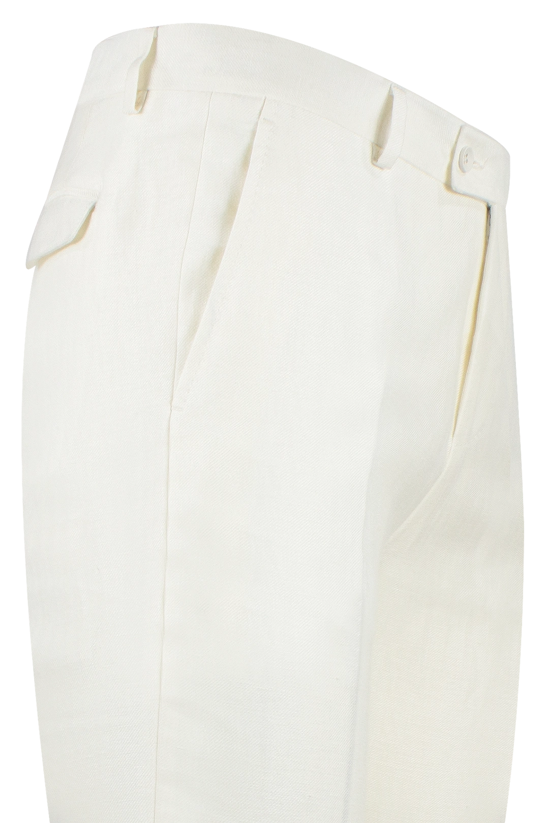 Pantalone con risvolto in puro lino bianco tasca