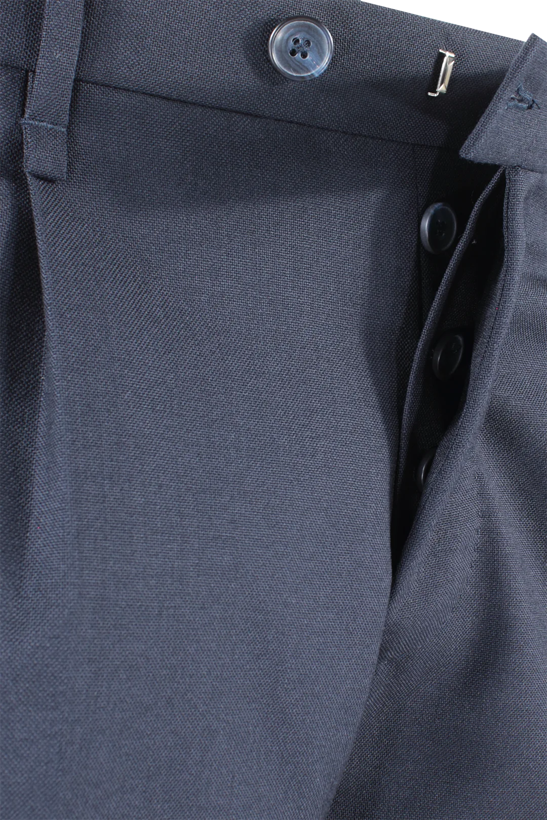 Pantalone con doppia pince in tela di lana blu bottoniera