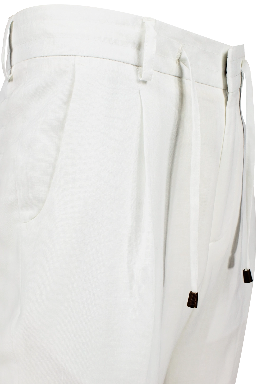 Pantalone con due pince e coulisse in lino bianco pince