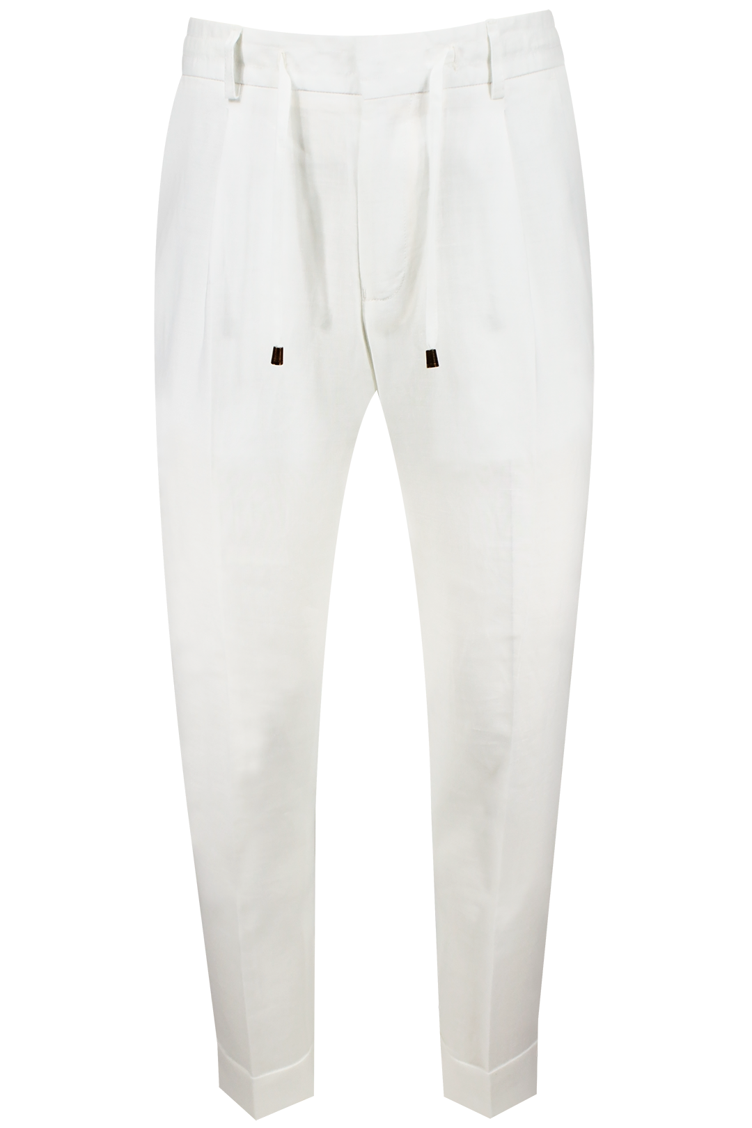 Pantalone con due pince e coulisse in lino bianco