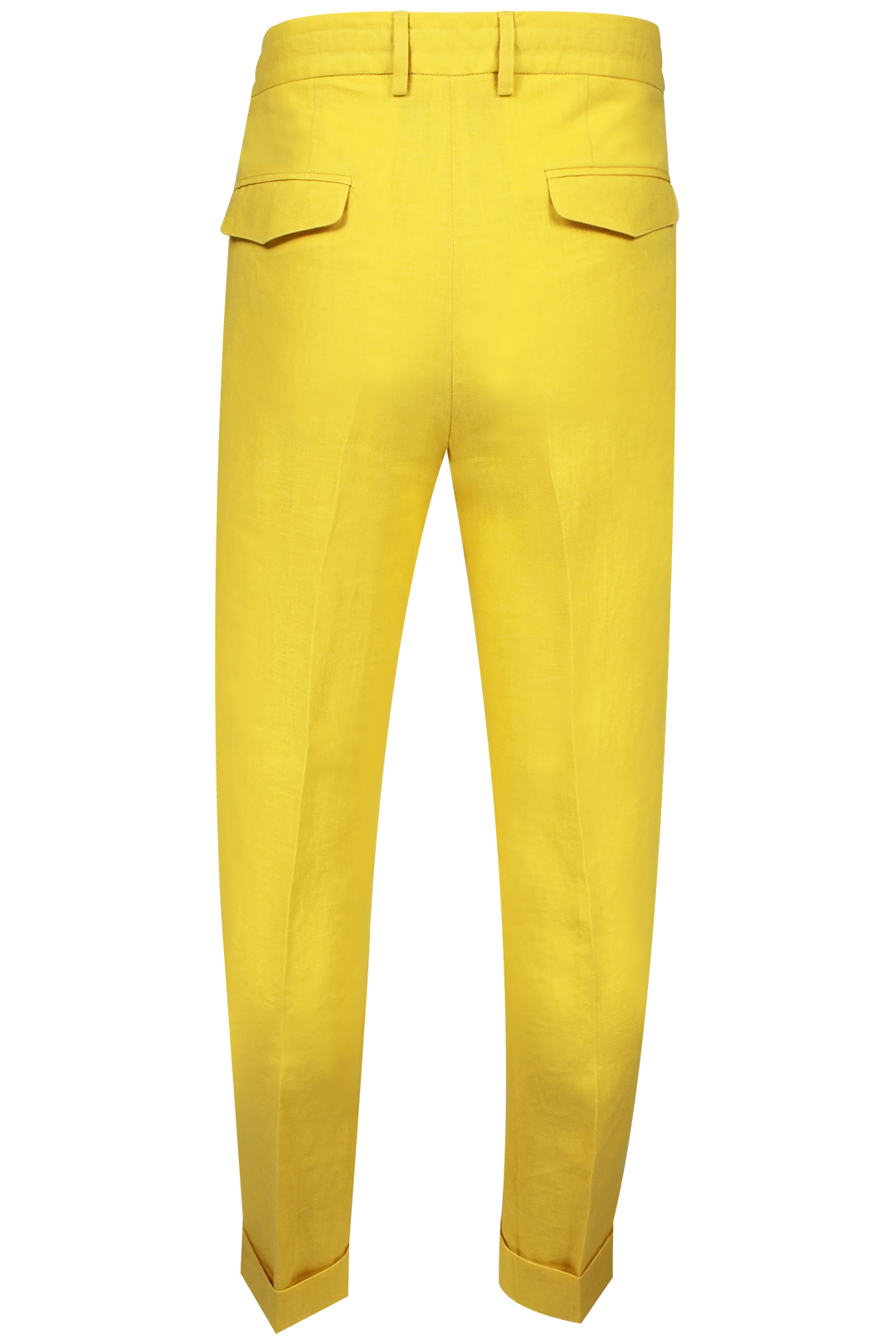 Pantalone con due pince e coulisse in lino giallo retro
