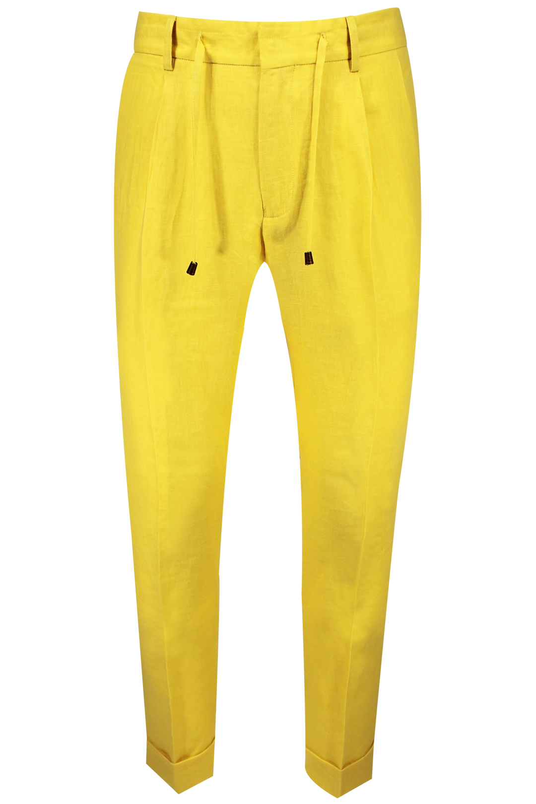 Pantalone con due pince e coulisse in lino giallo