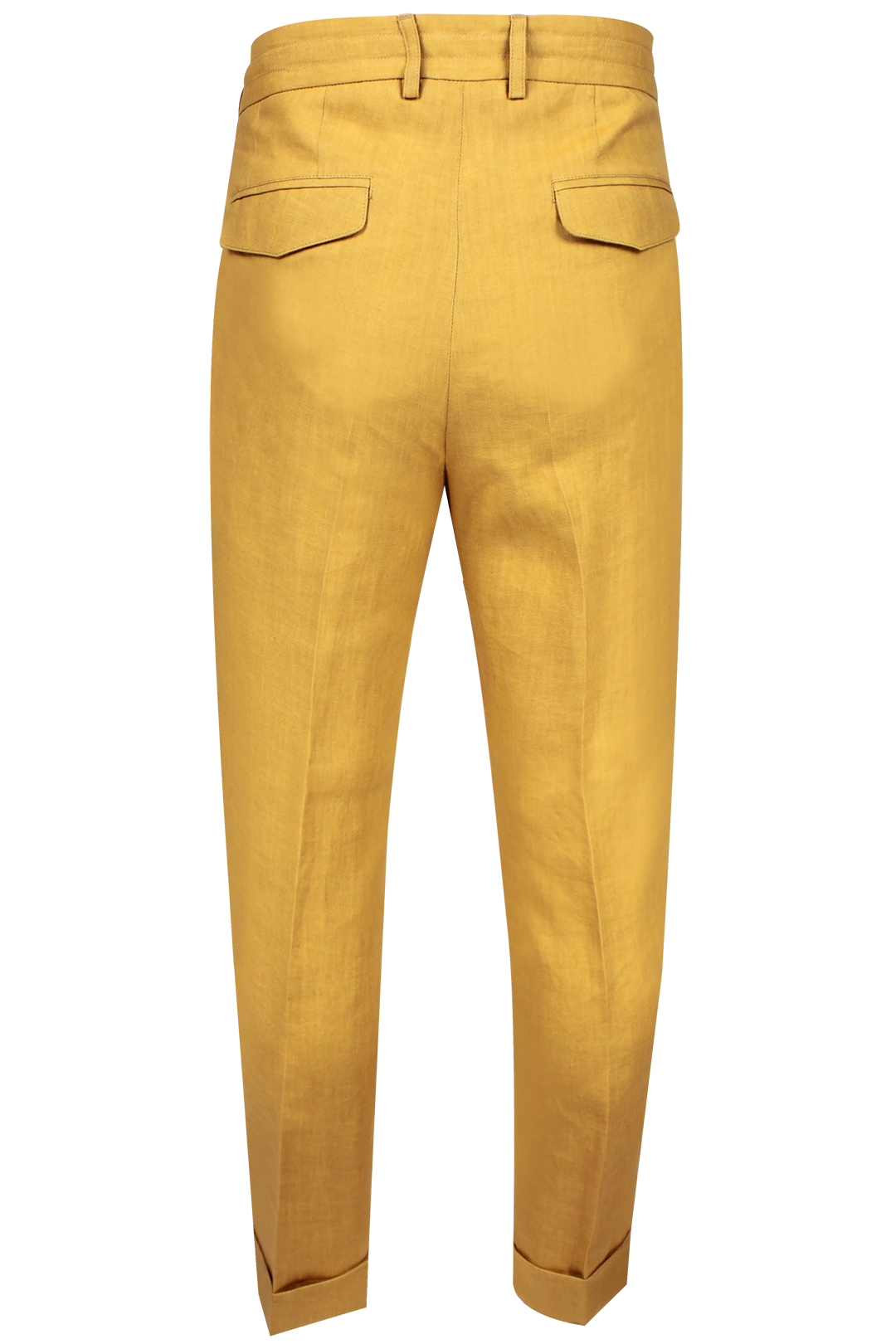 Pantalone con due pince e coulisse in lino senape retro