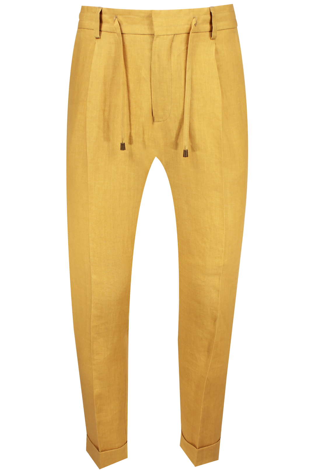 Pantalone con due pince e coulisse in lino senape