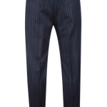 Pantalone con due pince e fibbie laterali in lana blu gessata retro