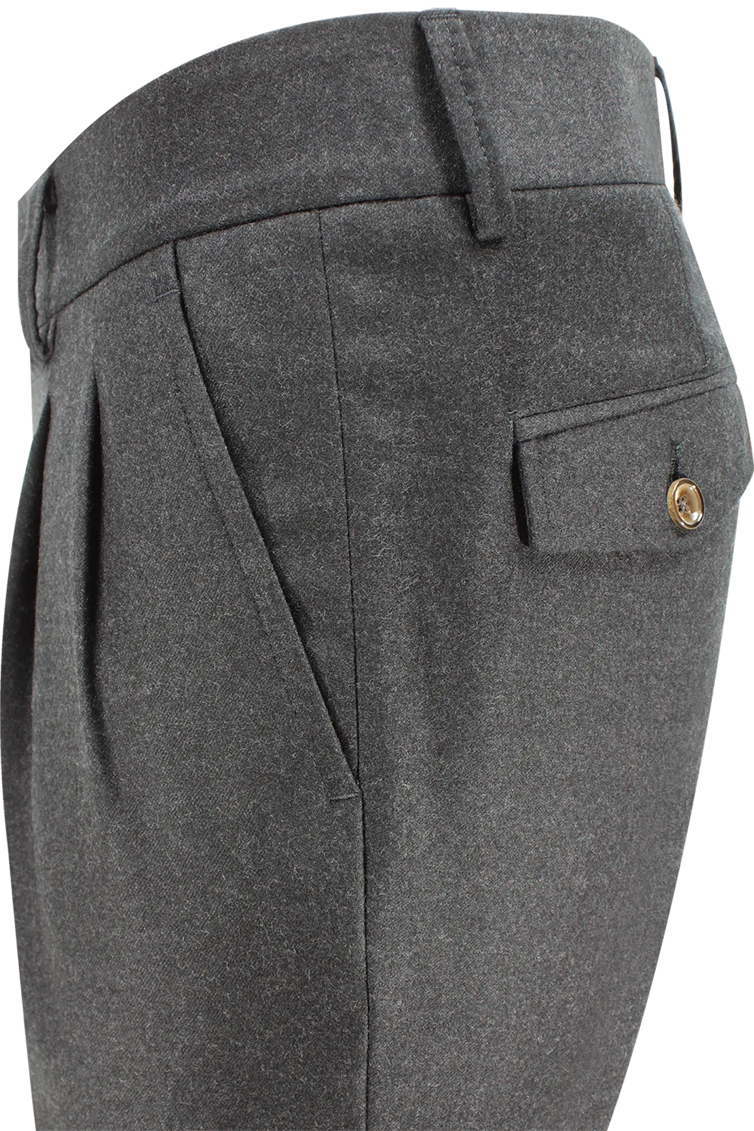 Pantalone due pinces e cinta in lana antracite lato