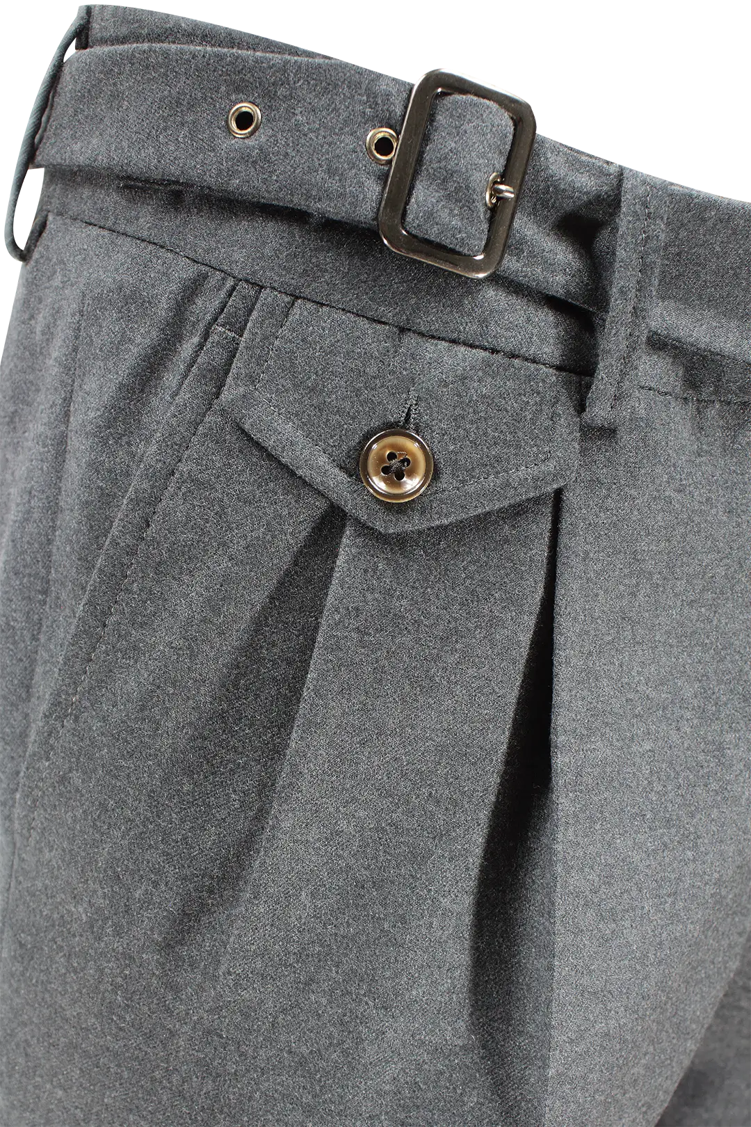 Pantalone con due pinces e cinta in lana grigio scuro cinta