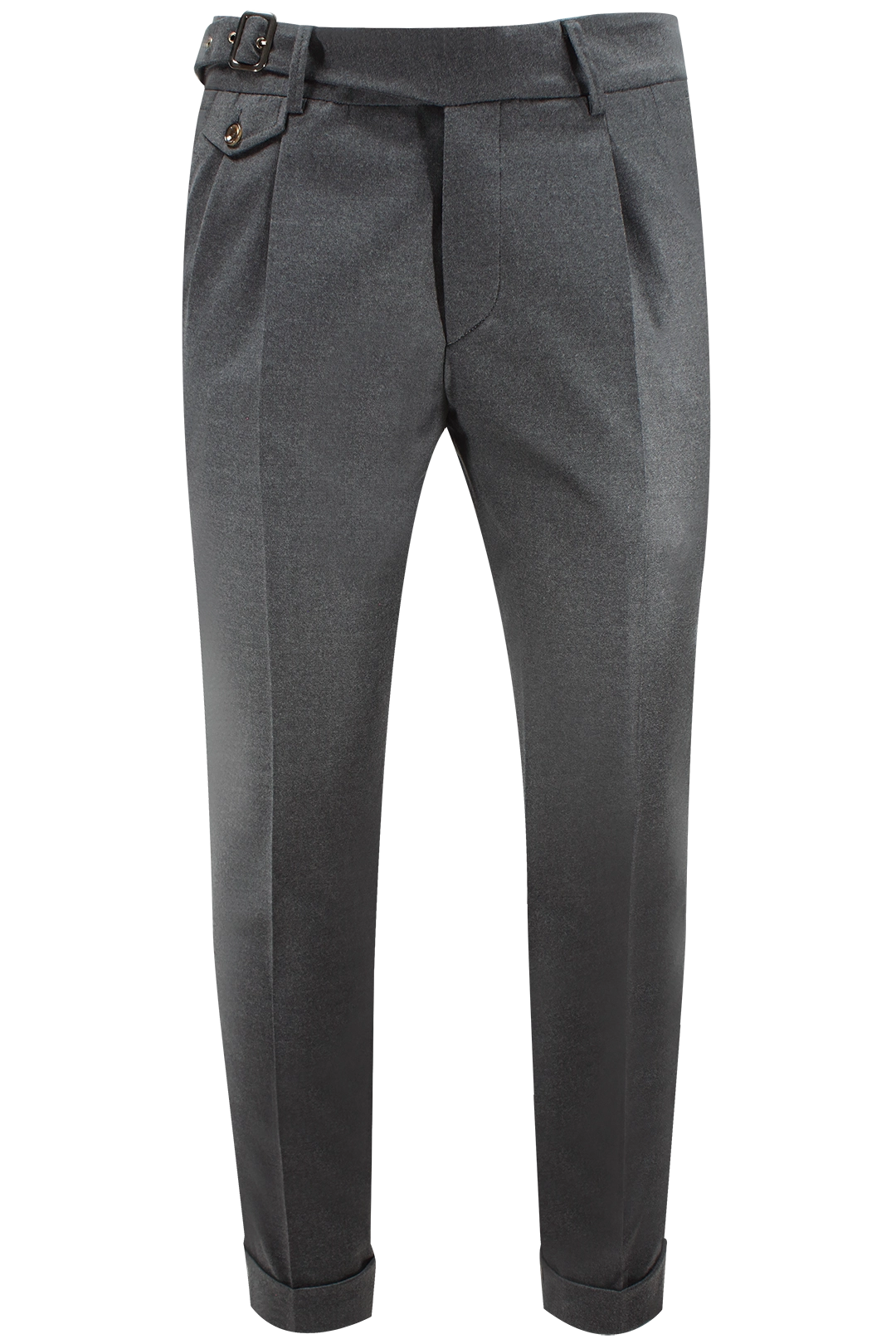 Pantalone con due pinces e cinta in lana grigio scuro