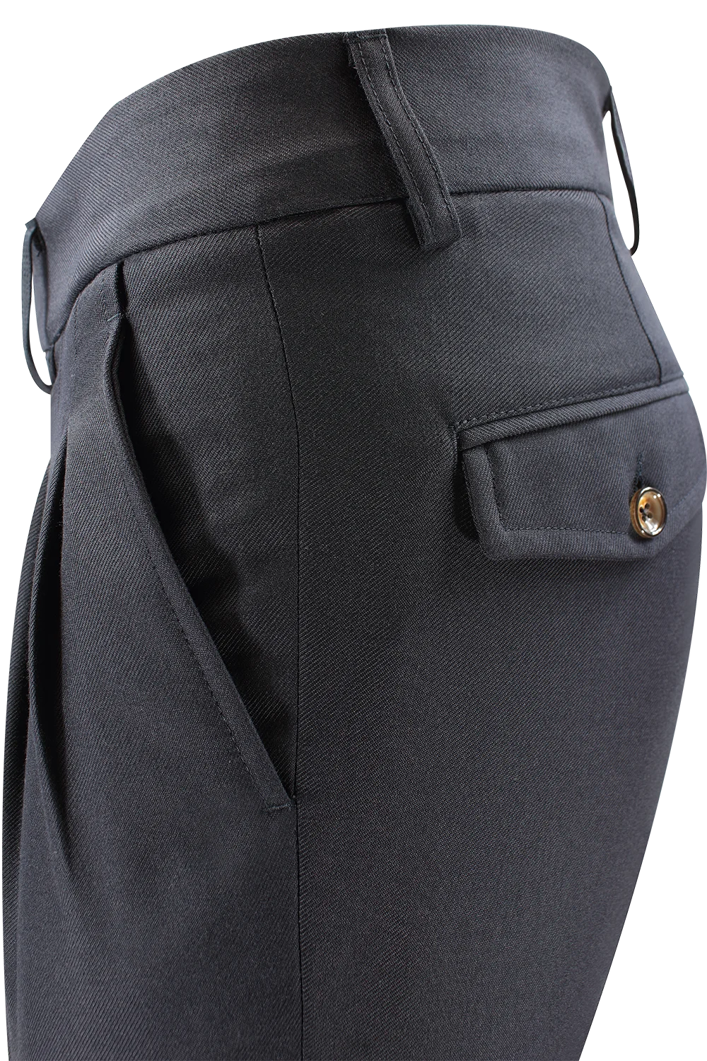 Pantalone con due pinces e cinturino in lana blu navy lato