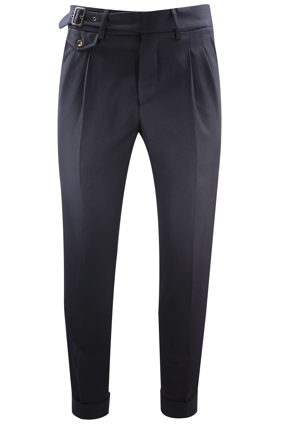 Pantalone con due pinces e cinta in lana blu navy