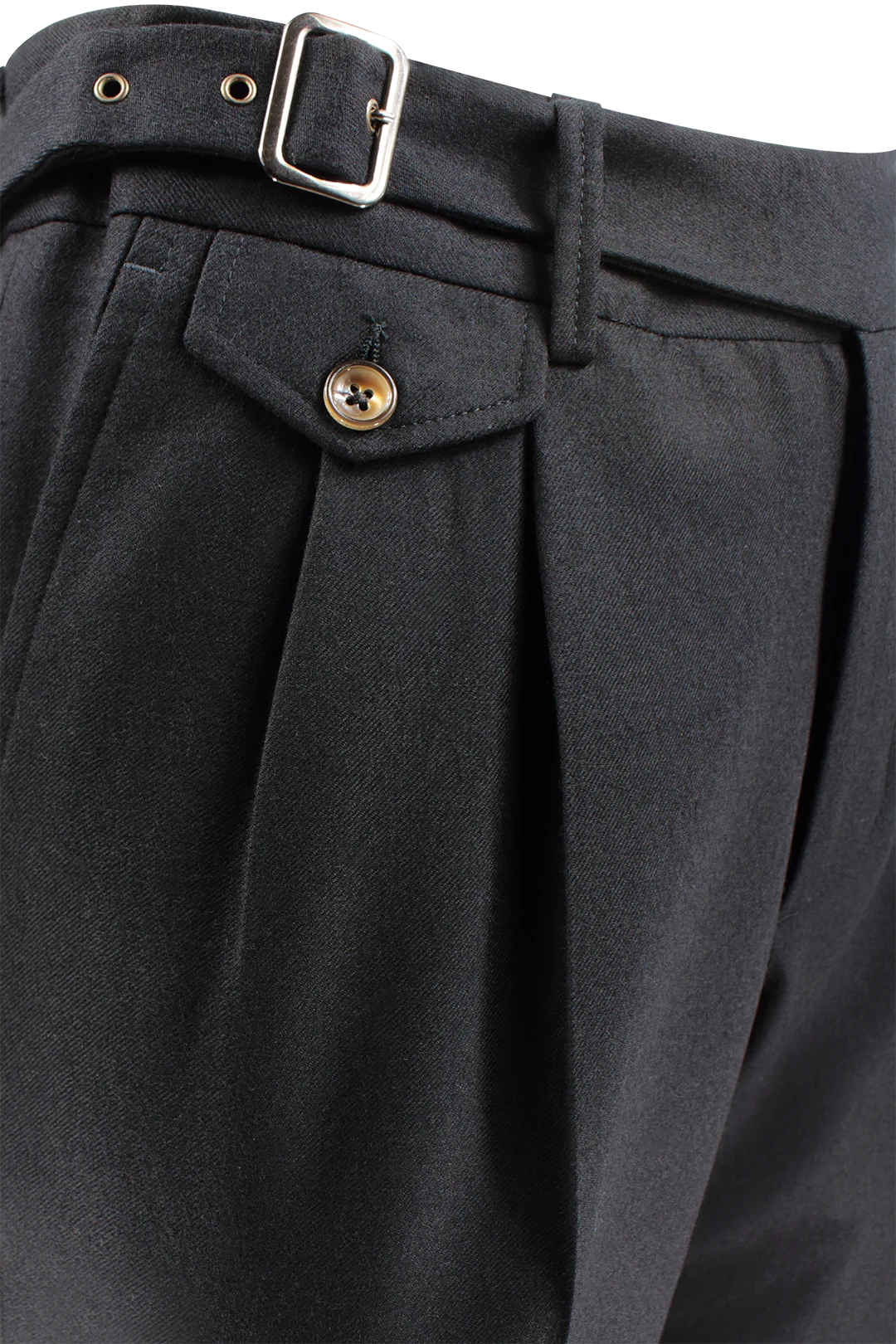 Pantalone con due pinces e cinta in lana nera cinta