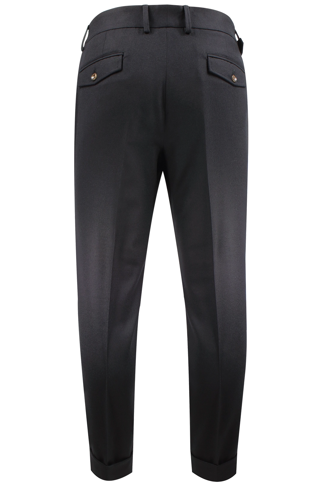 Pantalone con due pinces e cinta in lana nera retro