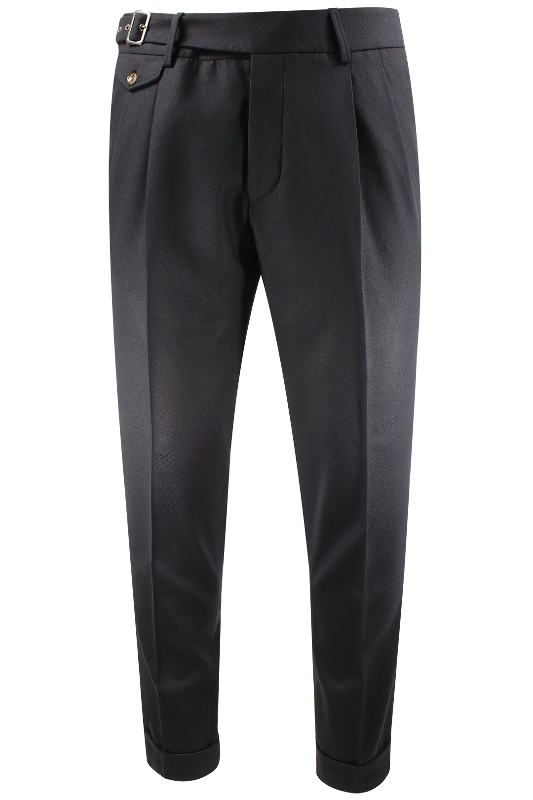 Pantalone con due pinces e cinta in lana nera