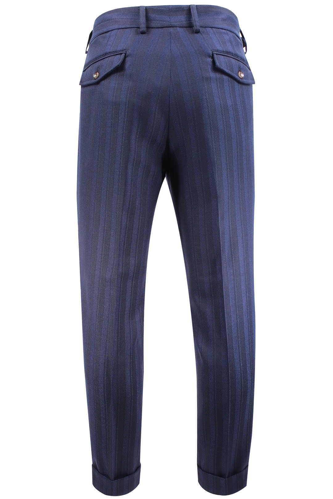Pantalone con due pinces in lana a righe blu retro
