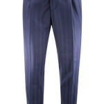 Pantalone con due pinces in lana a righe blu