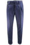 Pantalone con due pinces in lana a righe blu