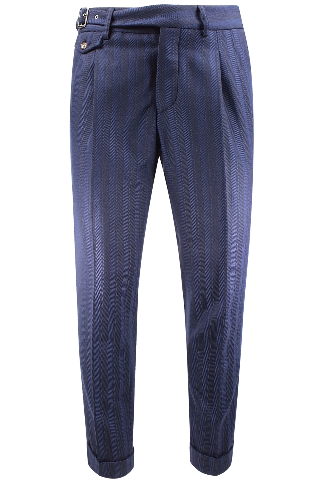 Pantalone con due pinces in lana a righe blu