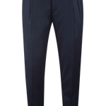 Pantalone con due pince e fibbie laterali in lana blu