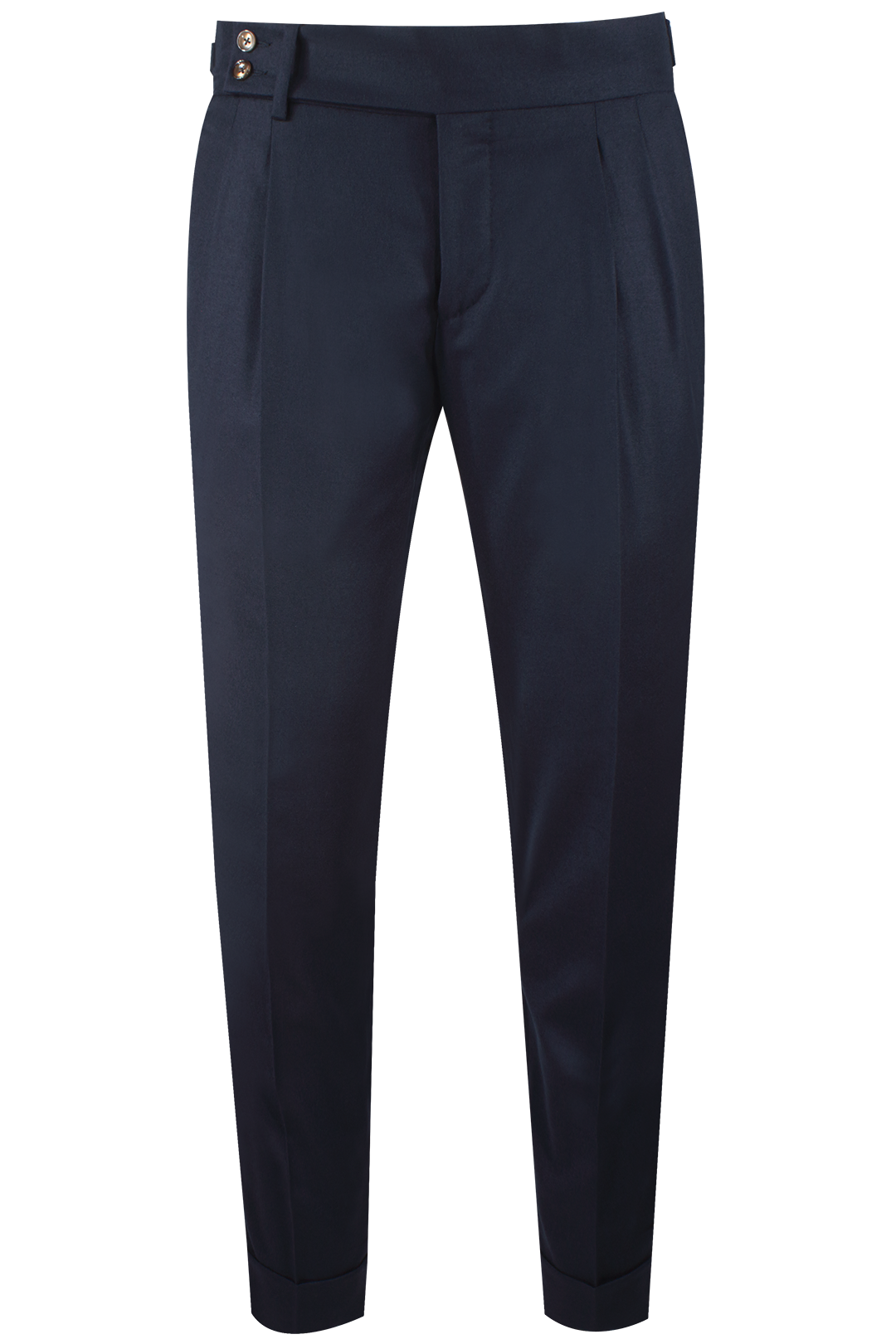 Pantalone con due pince e fibbie laterali in lana blu