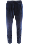 Pantalone con elastico in velluto liscio blu
