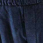 Pantalone con elastico in velluto liscio blu patta