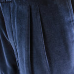 Pantalone con elastico in velluto liscio blu pinces