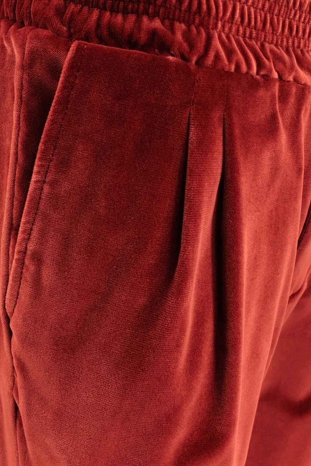 Pantalone con elastico in velluto liscio ruggine pince