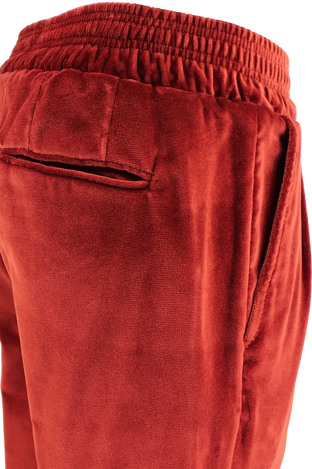 Pantalone con elastico in velluto liscio ruggine tasca