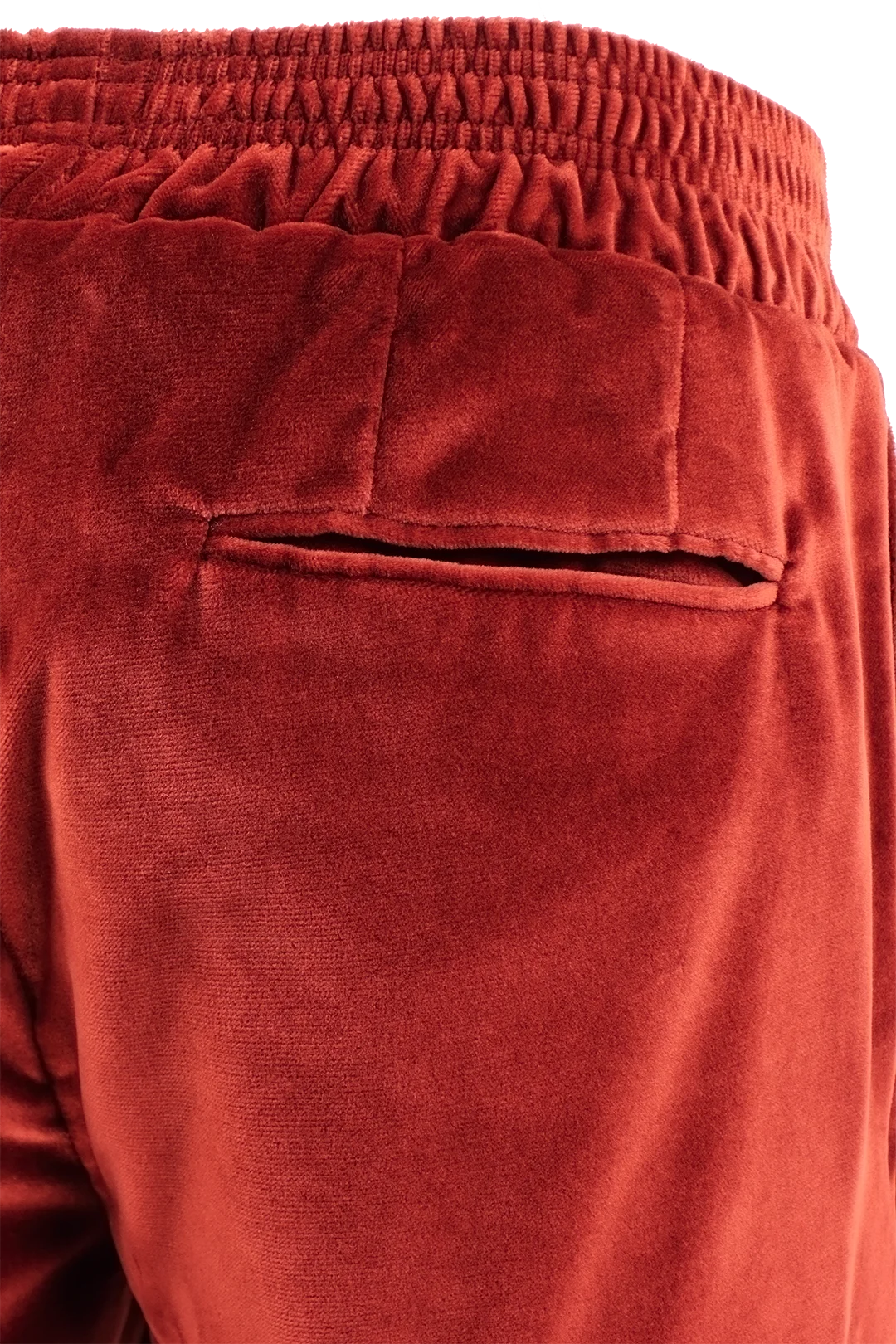 Pantalone con elastico in velluto liscio ruggine taschino