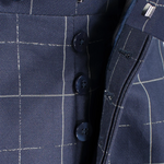 Pantalone in cotone blu fantasia jacquard bottoniera