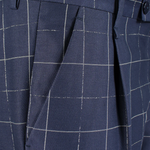 Pantalone in cotone blu fantasia jacquard tasca