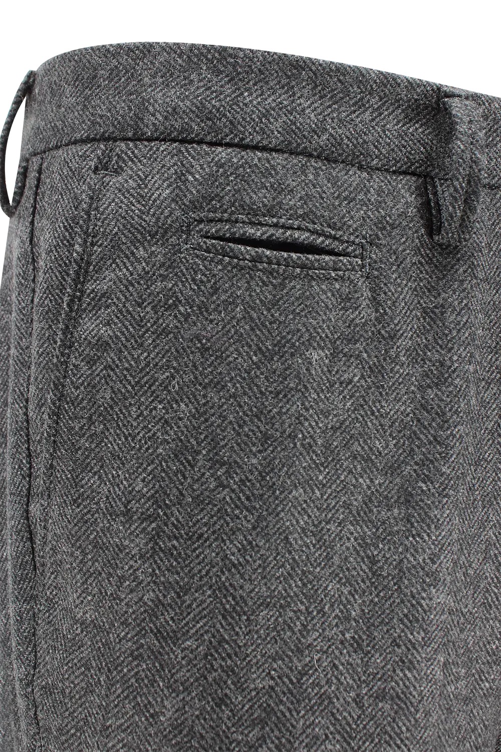Pantalone in lana spigata antracite taschino