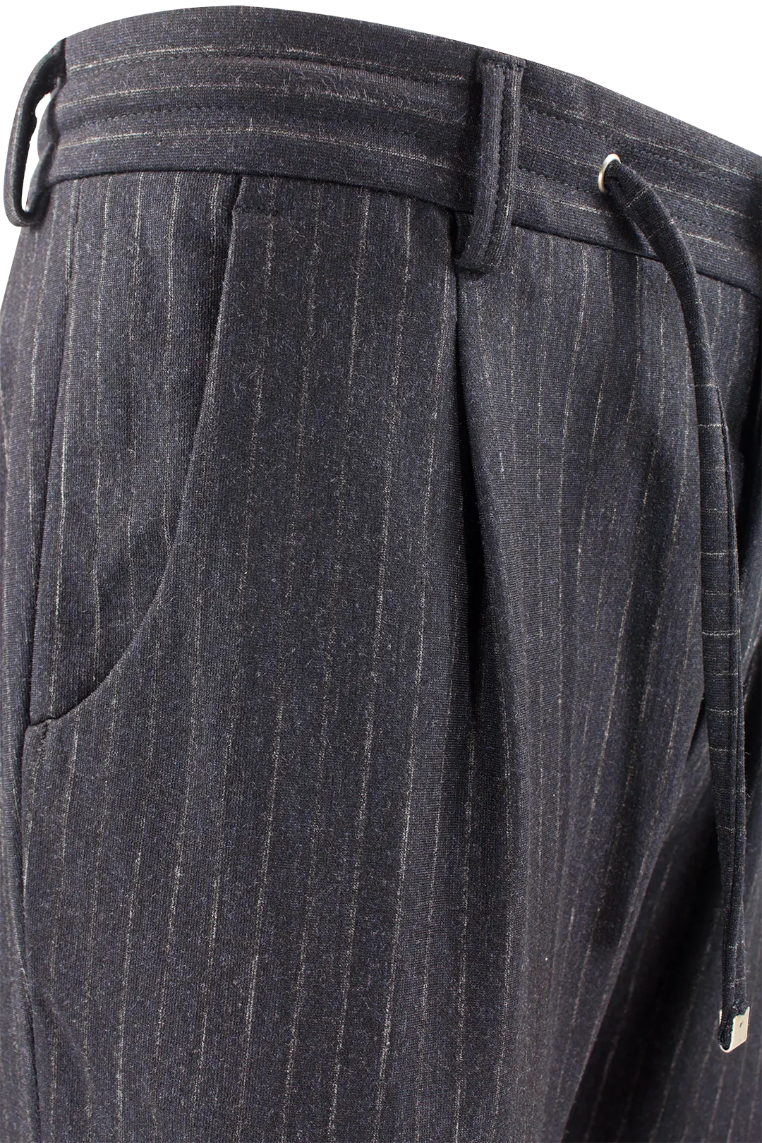 Pantalone pince e coulisse in jersey blu gessato tasca