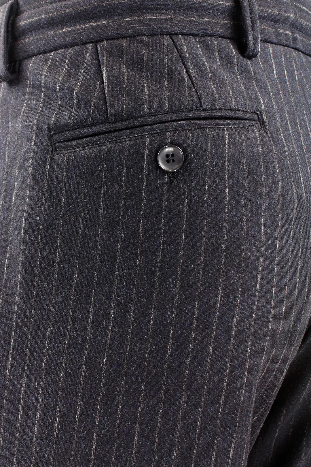 Pantalone pince e coulisse in jersey blu gessato taschino