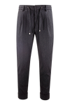 Pantalone pince e coulisse in jersey blu gessato