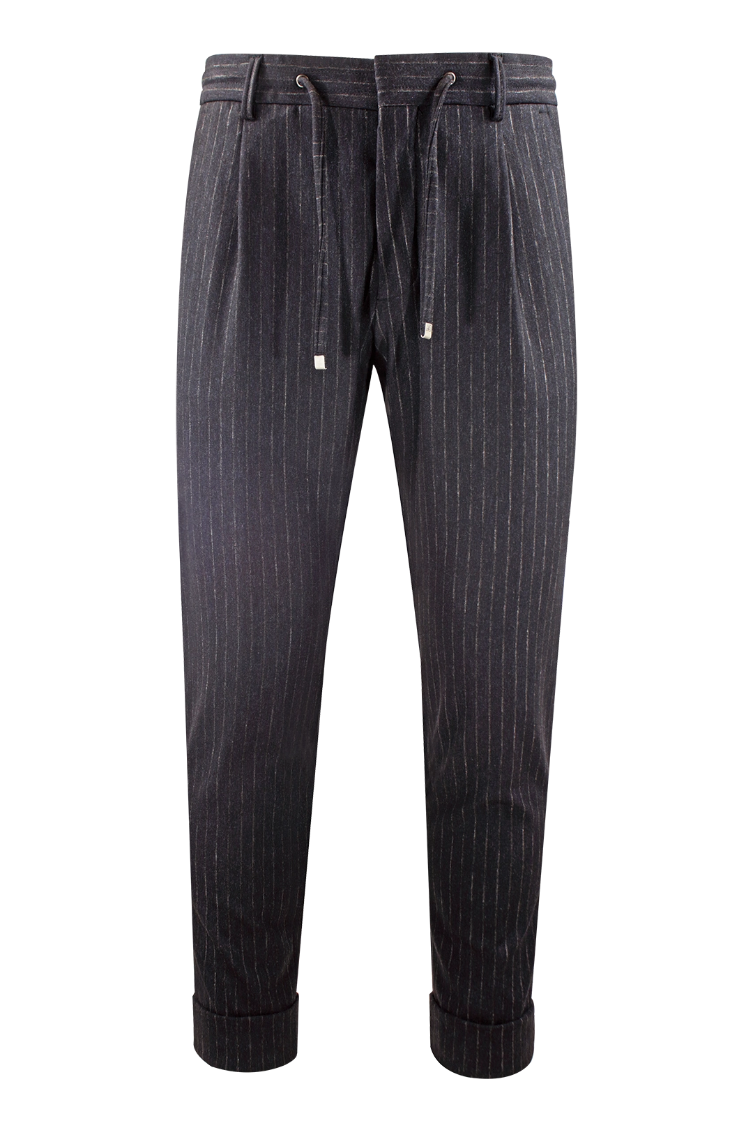 Pantalone pince e coulisse in jersey blu gessato