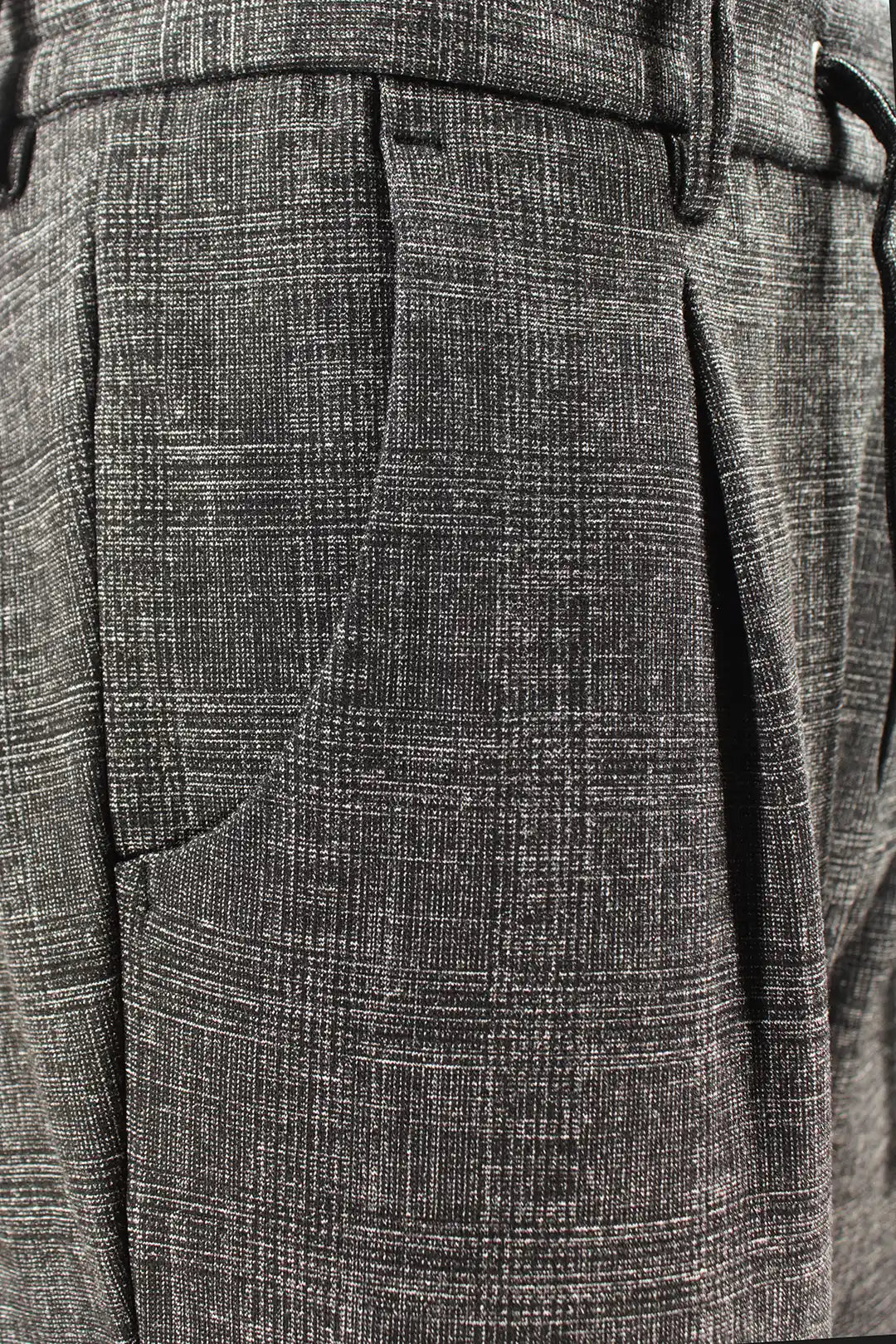 Pantalone con pince e coulisse in jersey a quadri grigio lato
