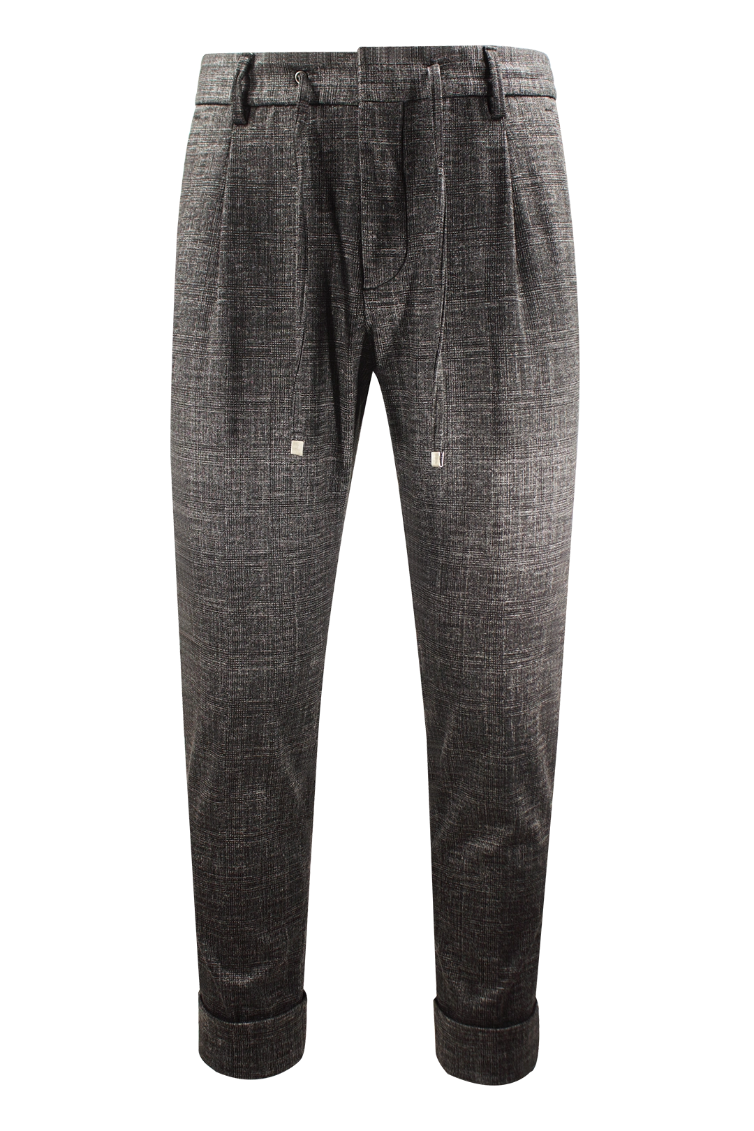 Pantalone con pince e coulisse in jersey a quadri grigio