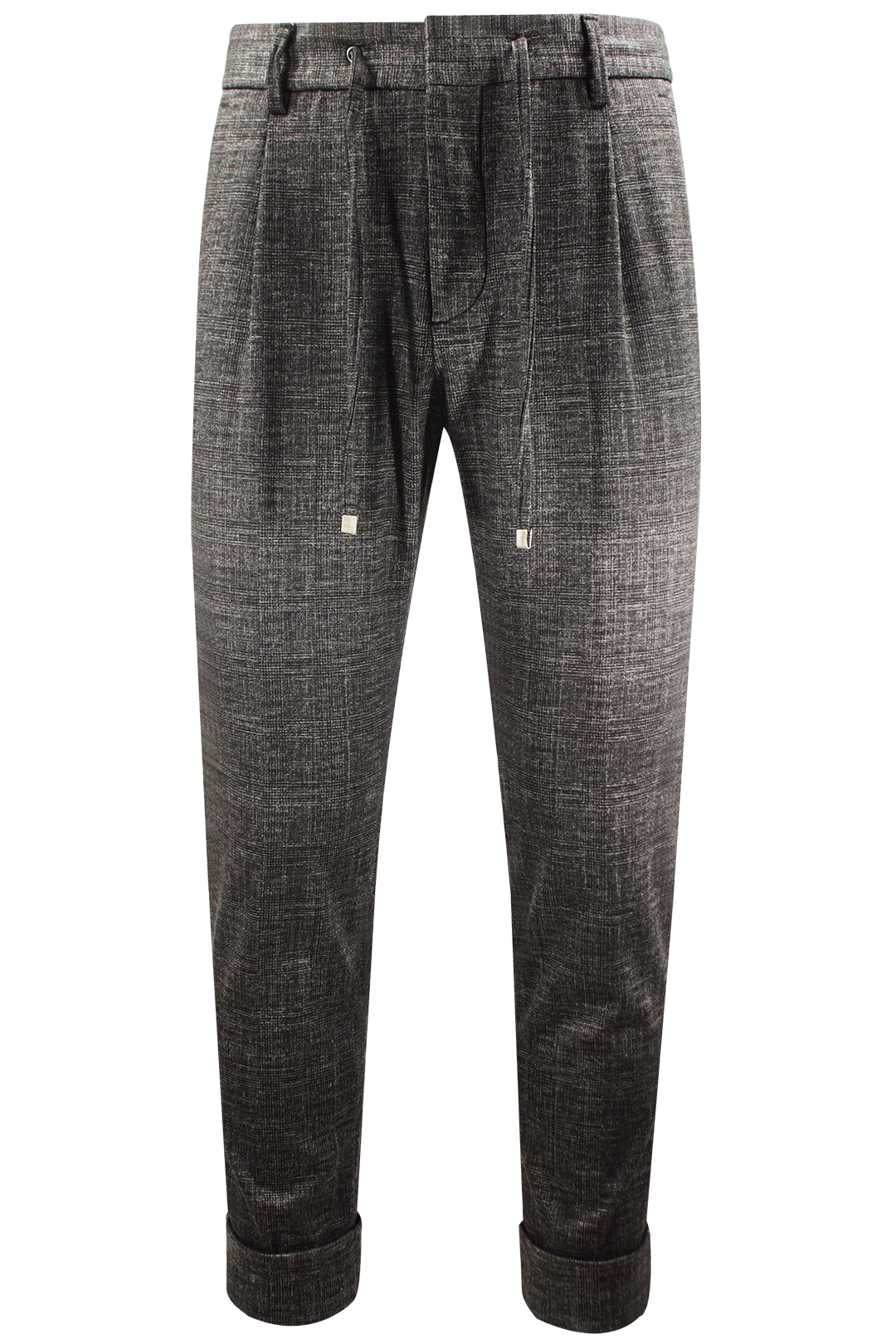 Pantalone con pince e coulisse in jersey a quadri grigio