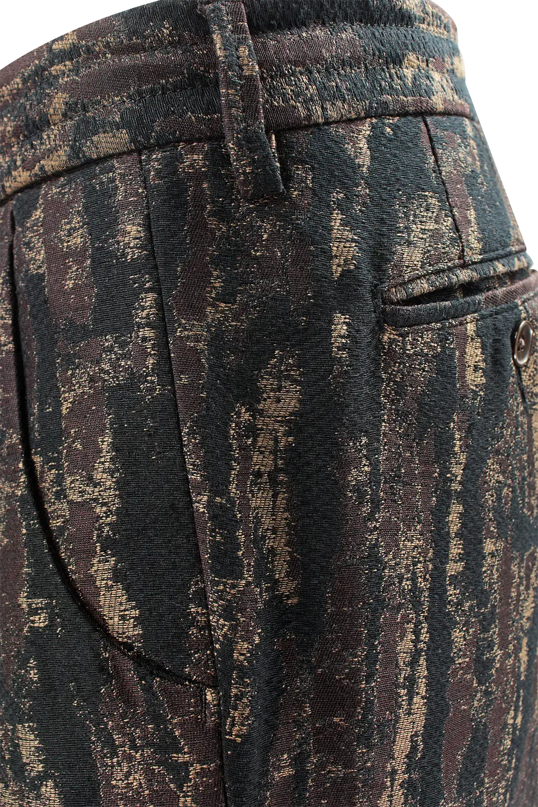 Pantalone con pince e coulisse in lana e cotone camouflage tasca