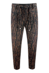 Pantalone con pince e coulisse in lana e cotone camouflage