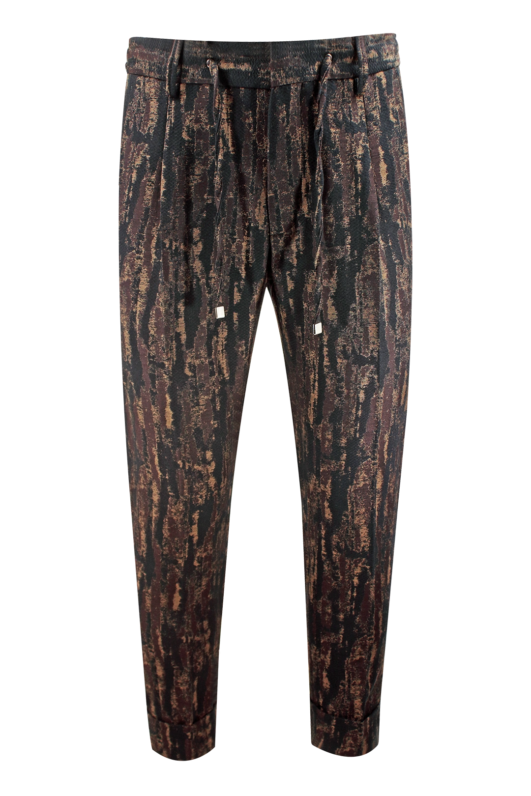 Pantalone con pince e coulisse in lana e cotone camouflage