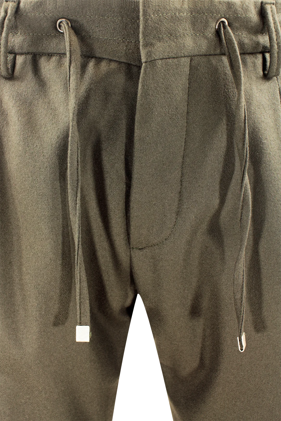 Pantalone con pince e coulisse in lana verde oliva coulisse