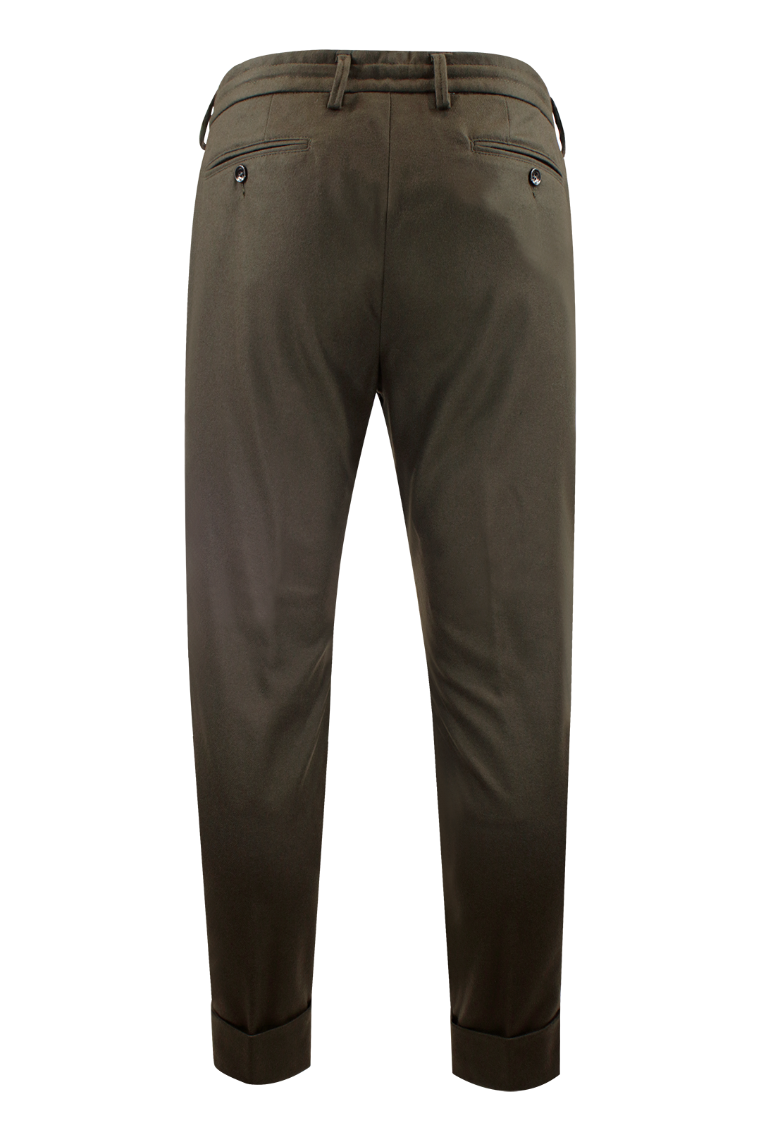 Pantalone con pince e coulisse in lana verde oliva retro