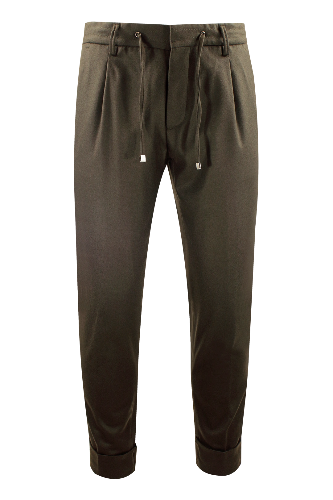 Pantalone con pince e coulisse in lana verde oliva