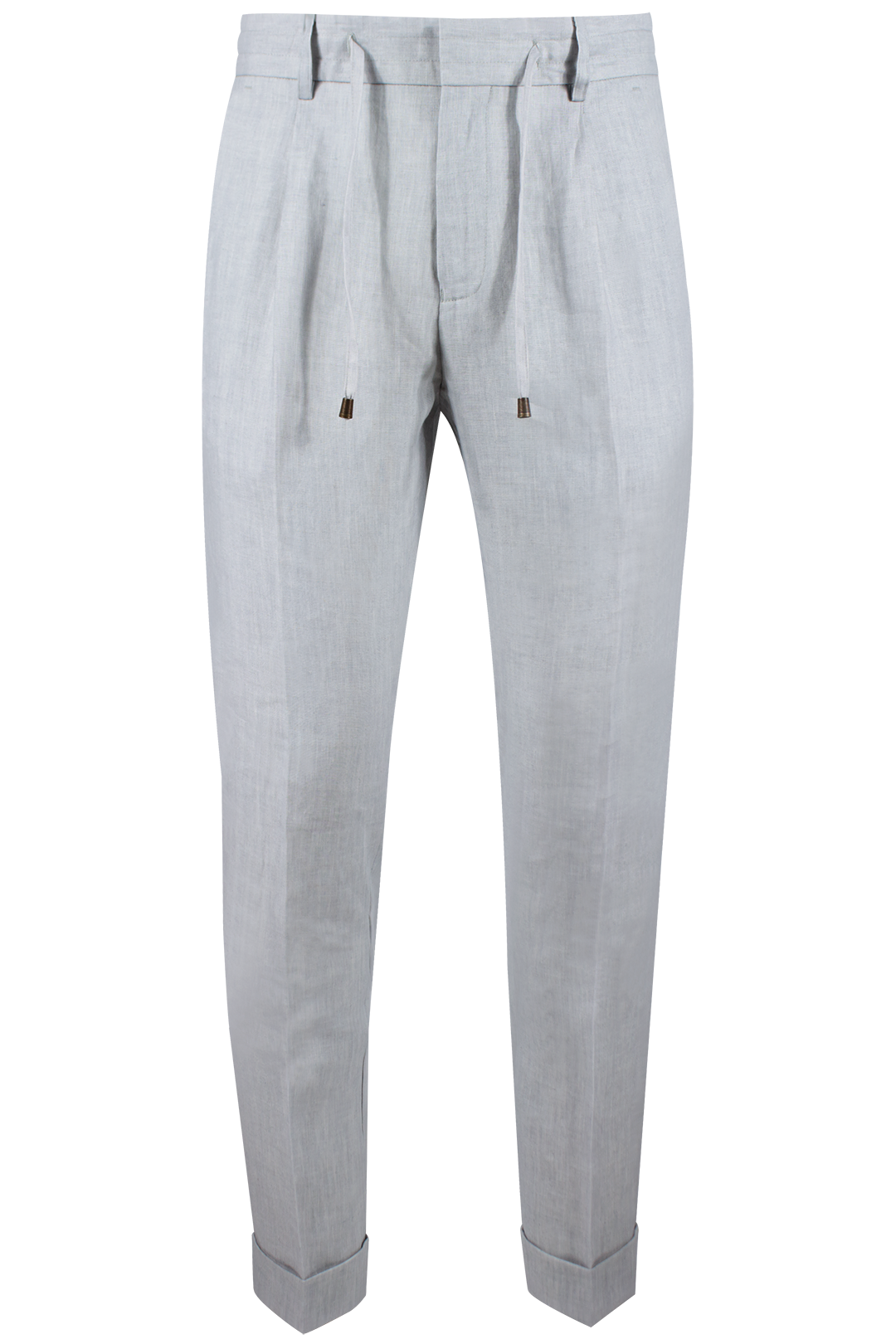 Pantalone con pince e coulisse in lino grigo perla
