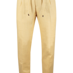 Pantalone con pince e coulisse in lino paglierino
