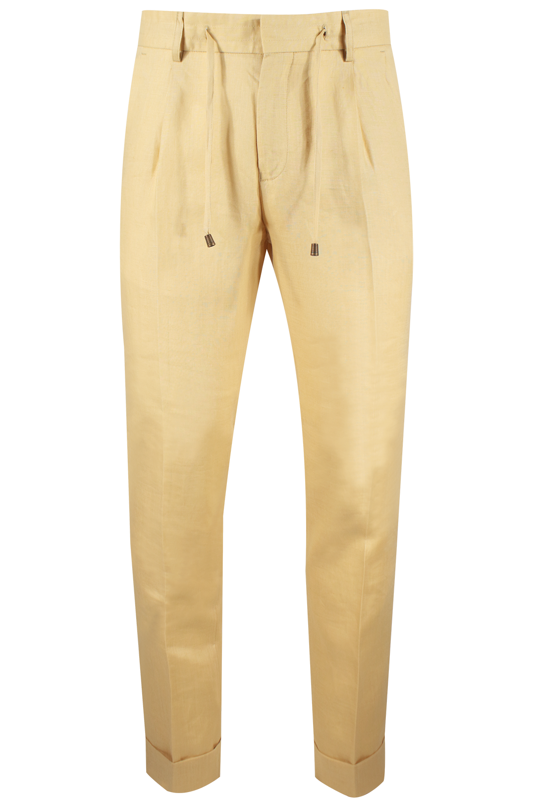 Pantalone con pince e coulisse in lino paglierino